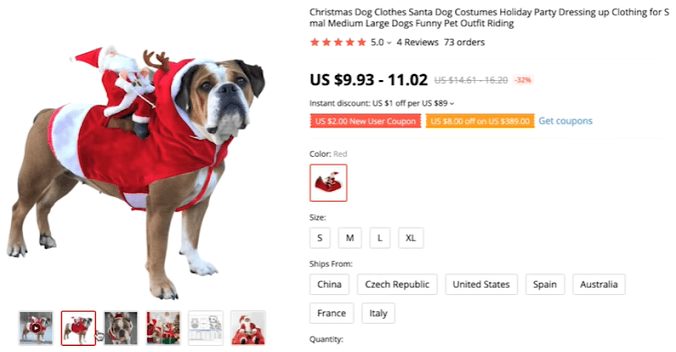 今年冬天把这些圣诞狗的服装送过来