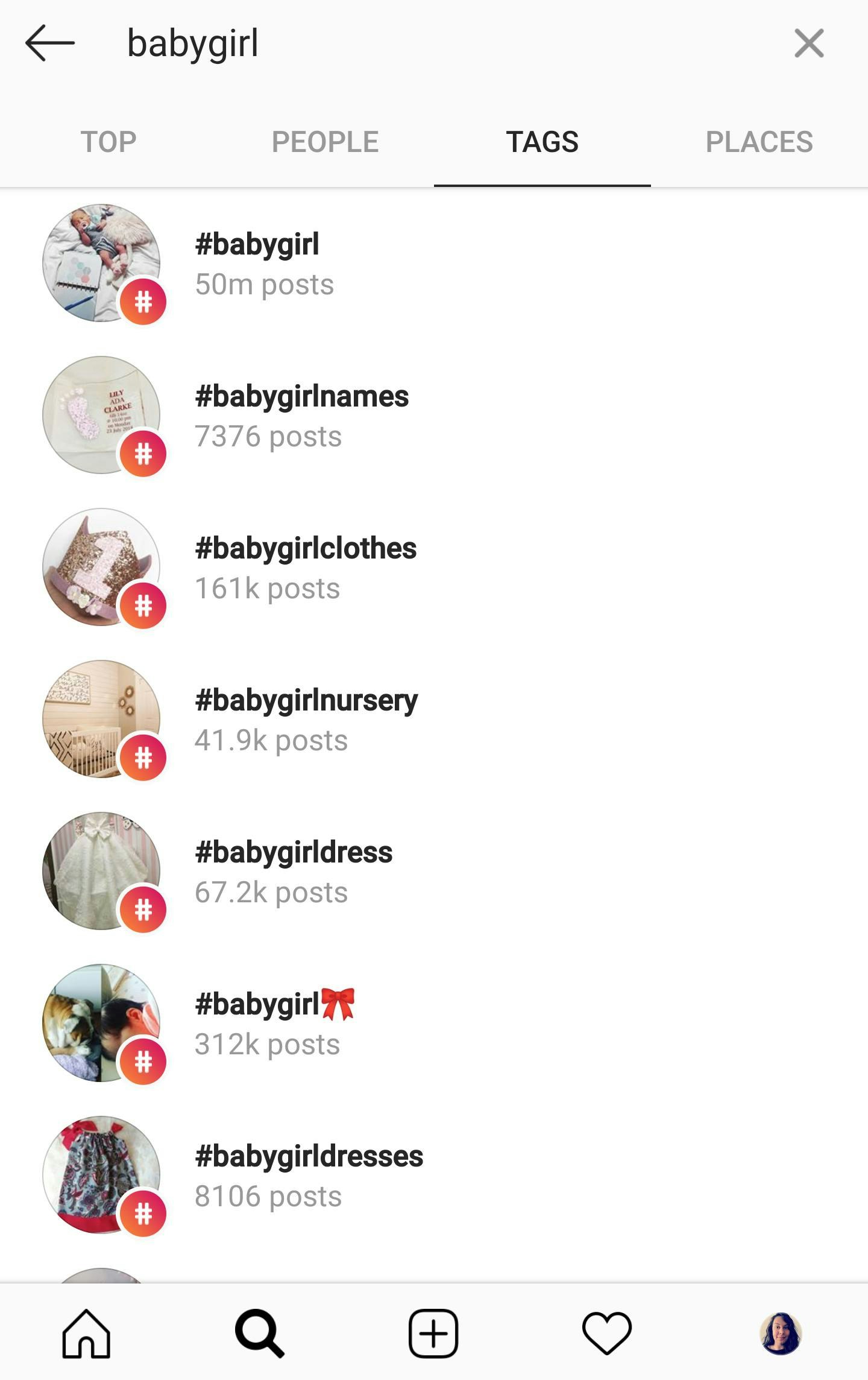 Instagram搜索标签是女婴