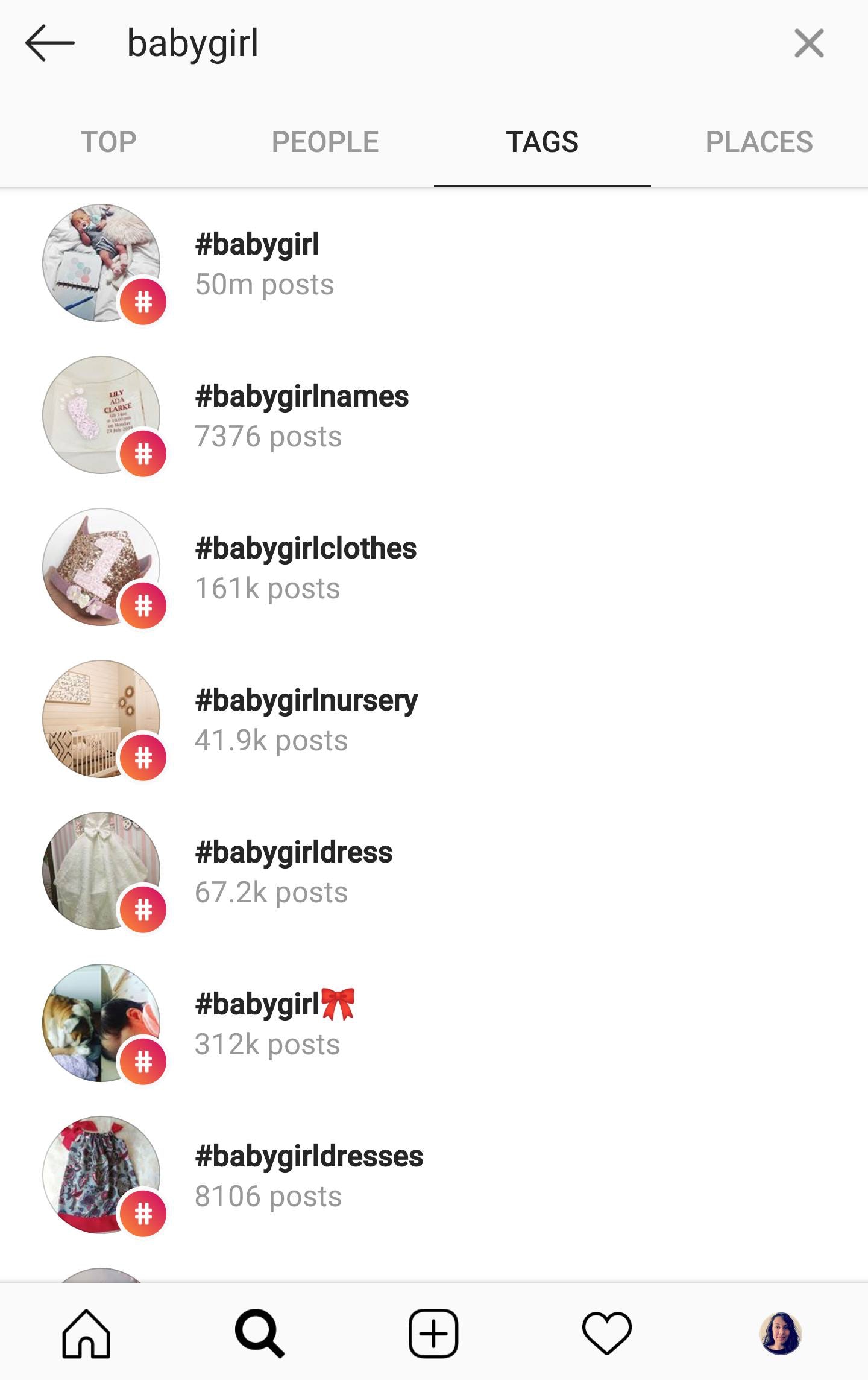 Instagram搜索标签是女婴